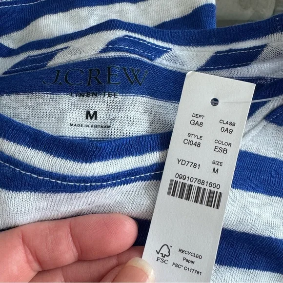 NWT! J. Crew New relaxed linen long-sleeve T-shirt in stripe - Royal Blue/White - Picture 7 of 7